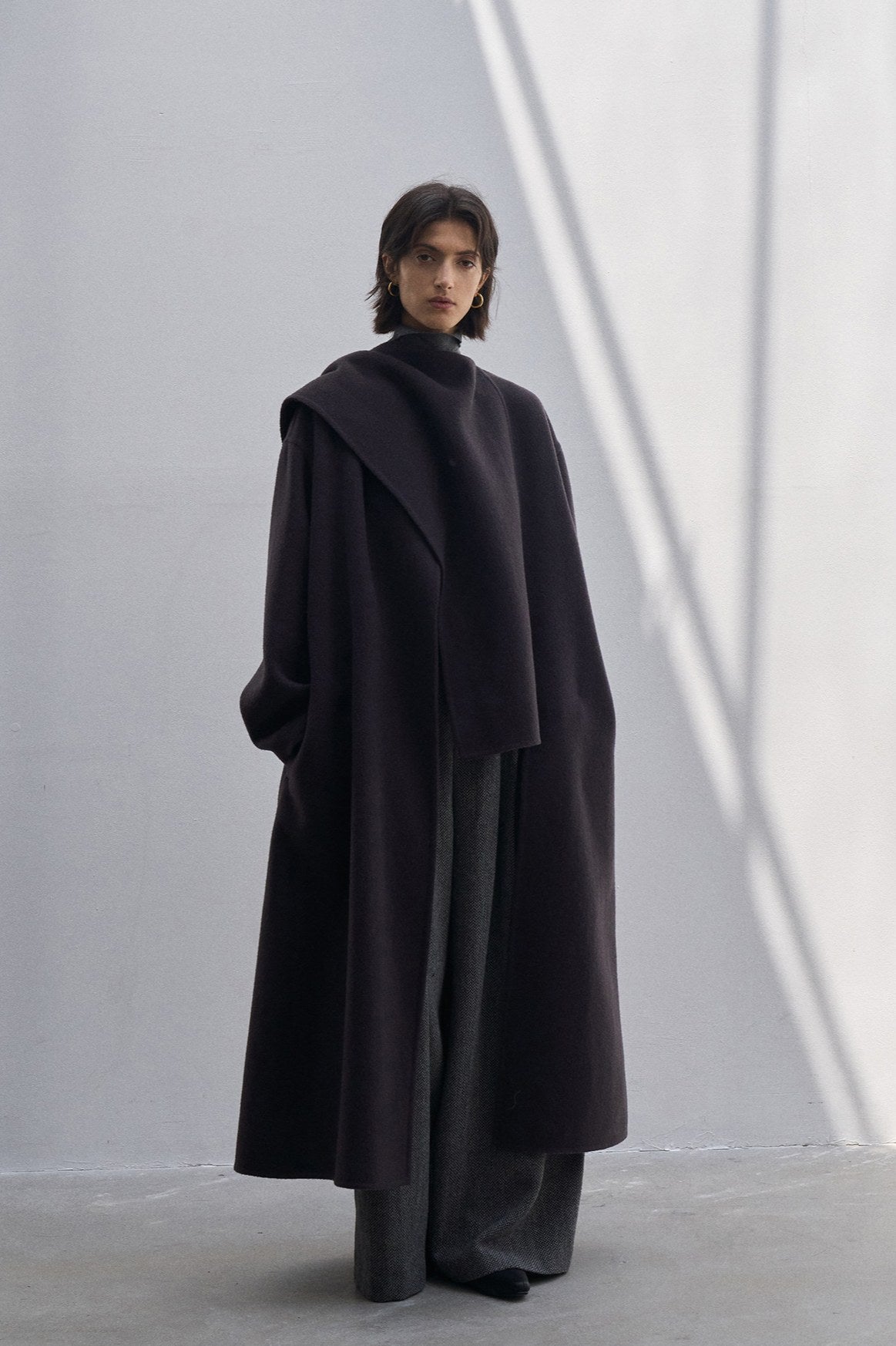 100% wool cape-style shawl collar coat | 4 color