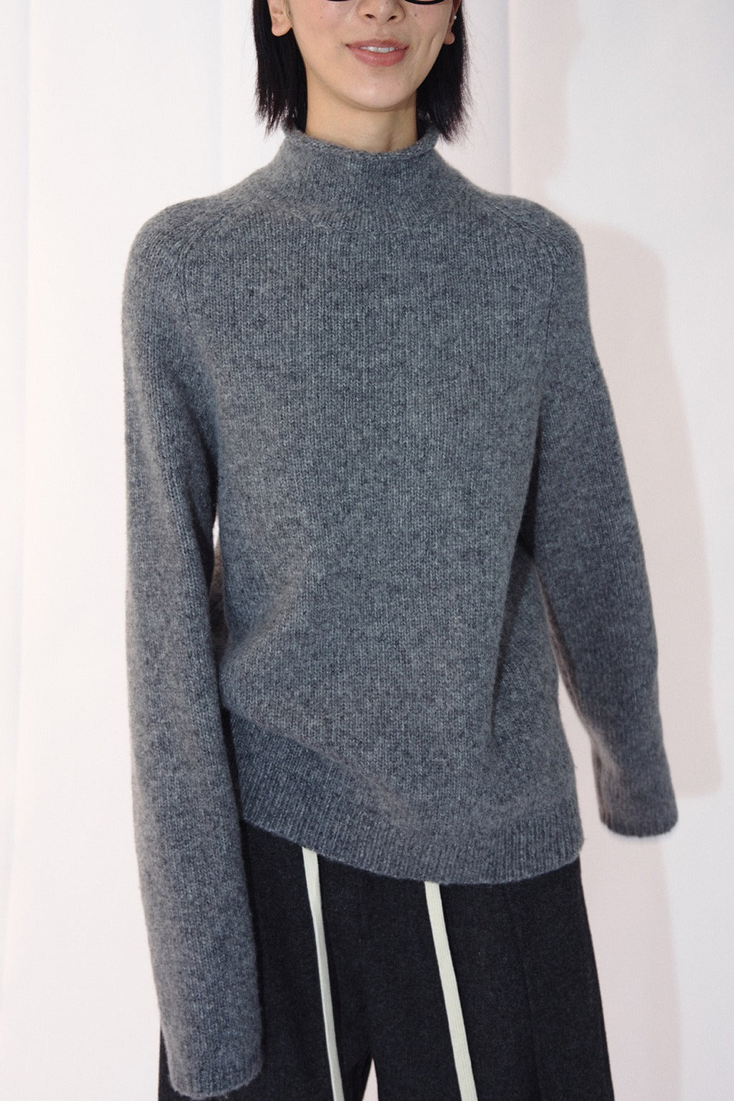 Wool blend relaxed high-neck sweater | 3 color