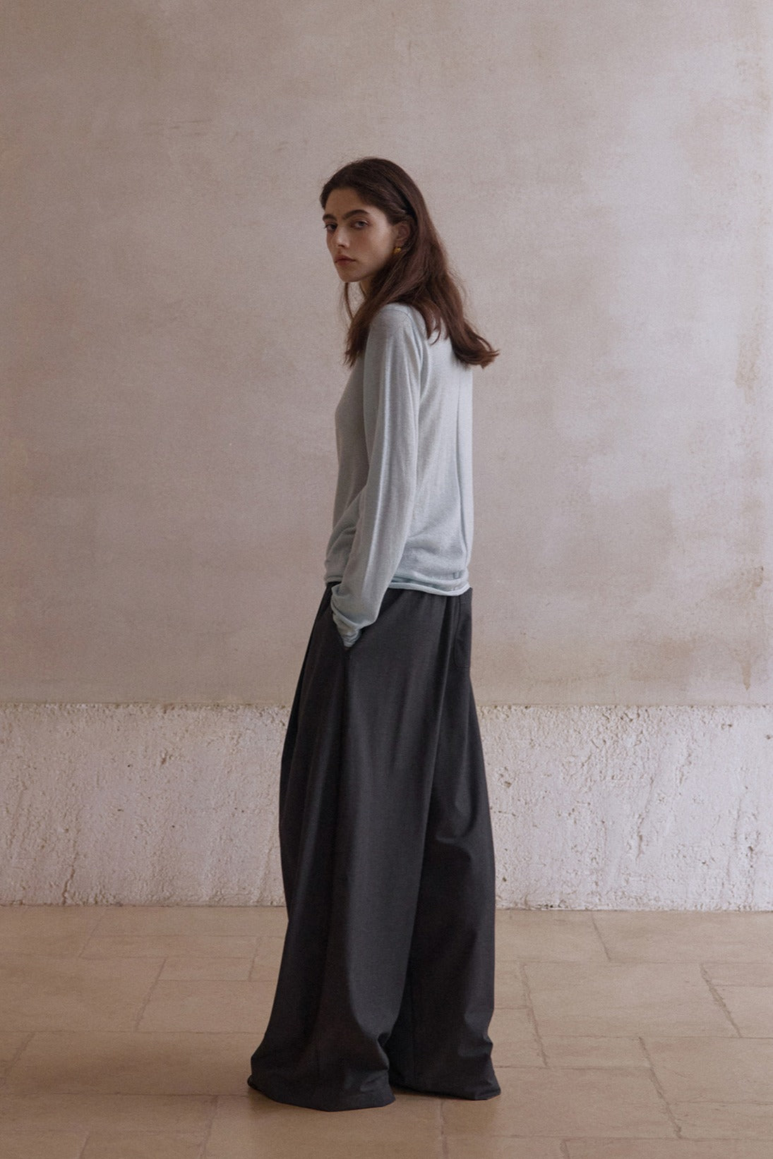Lightweight thin wide-leg drape casual pants | 2 color