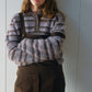 Alpaca blend striped long-hair polo sweater | 4 color