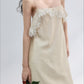 Lightweight lace trim raw-edge elegant dress with a belt | 3 color