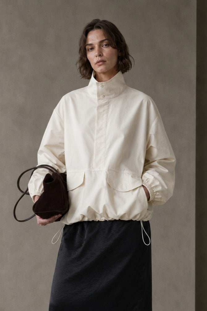 Cotton-blend half-zip pullover jacket | 3 color
