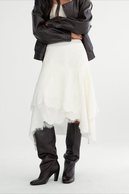 Lyocell irregular hem lace insets A-line skirt | 2 color