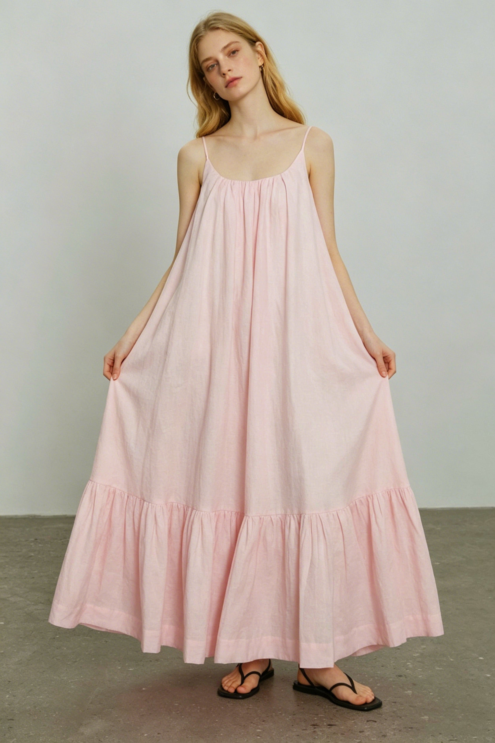 100% linen voluminous strap dress