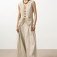 Cotton blend linen texture V-neck vest | 4 color