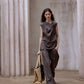 Cotton blend linen diagonal front vest shirt | 2 color
