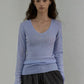 Wool containing V-neck basic knitwear | 7 color