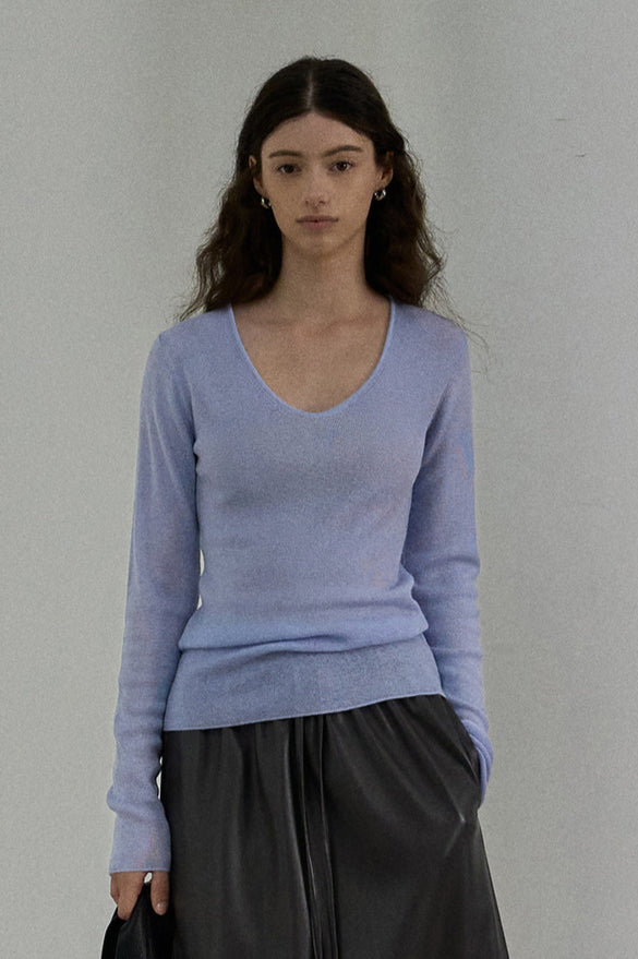 Wool containing V-neck basic knitwear | 7 color