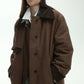 Cotton corduroy color-blocked long padded trench coat | 2 color