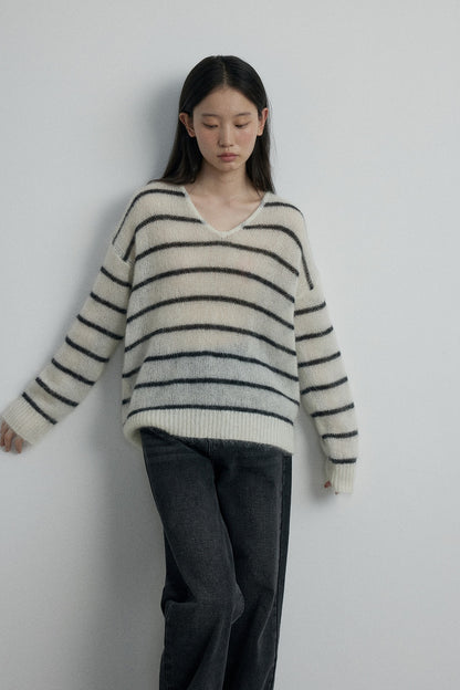 Casual V-Neck Mohair Blend Long-Sleeve Sweater | 5 color