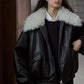Cozy and chic detachable collar wool-filled PU jacket | 2 color