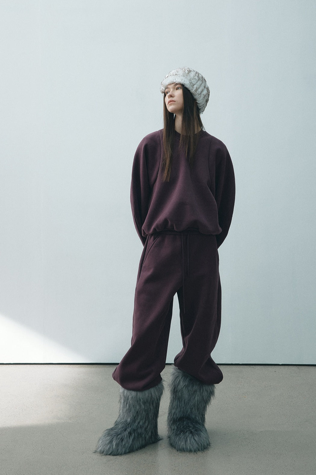 Cotton blend cocoon-shaped cozy fleece lining sweatpants | 3 color