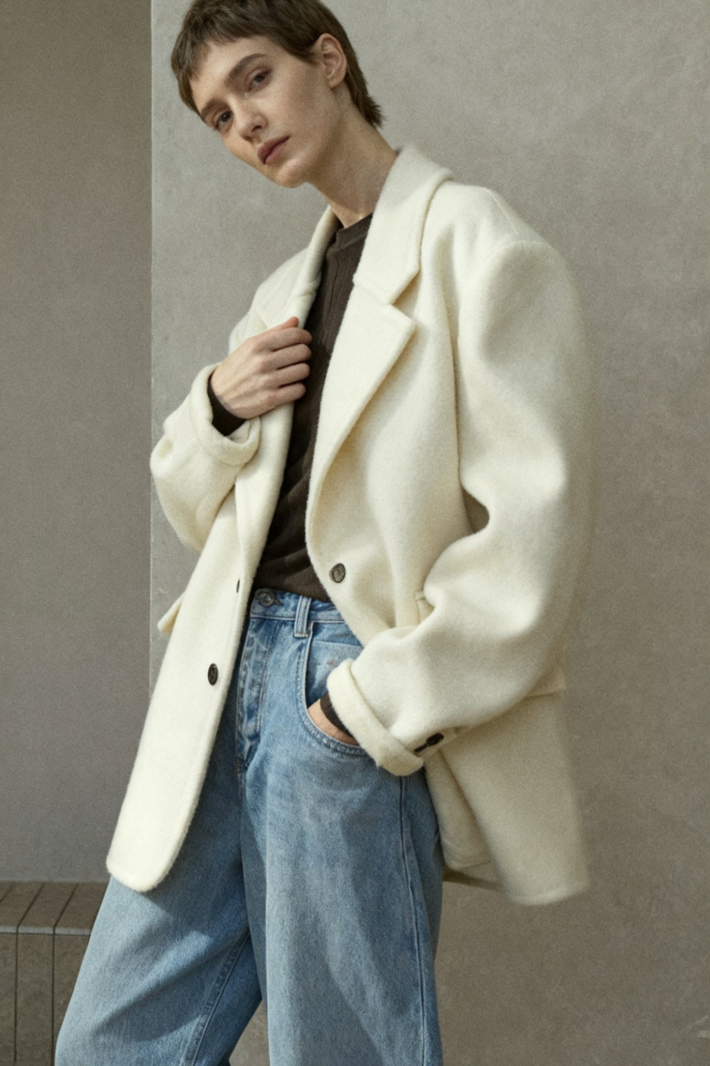 Chaqueta holgada de textura suave 100% lana | 3 colores