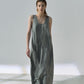 Lyocell U-neck pleated backless cocoon shaped vest dress | 3 color