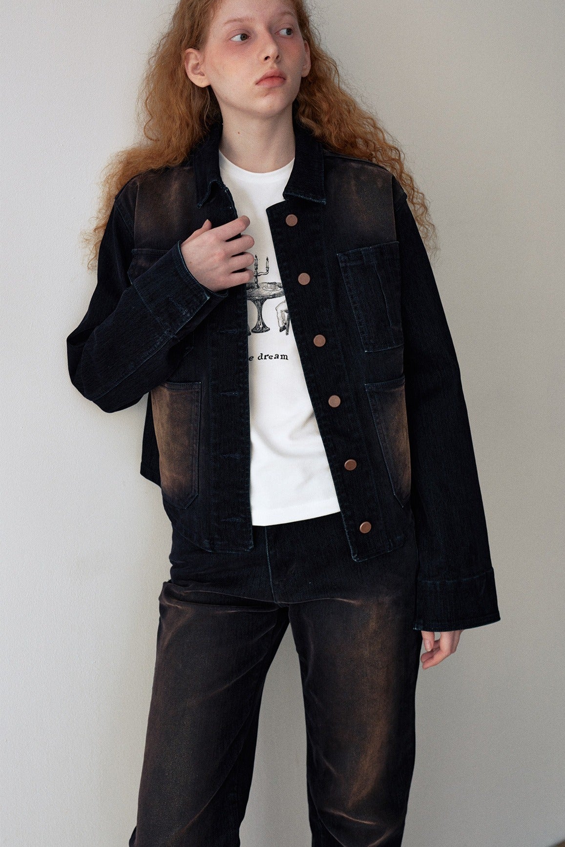 Vintage velvet-texture workwear denim jacket | 2 color