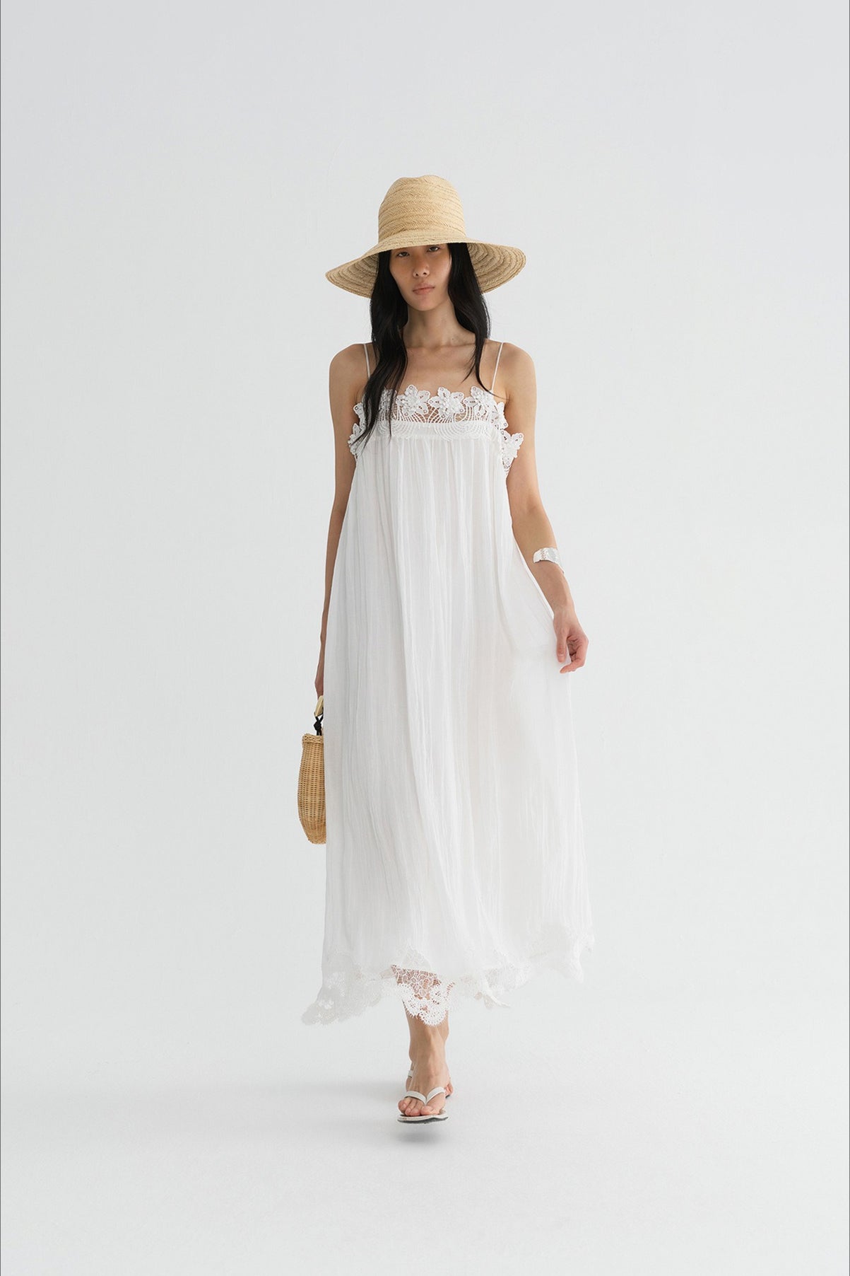 Tencel blend floral embroidery halter dress