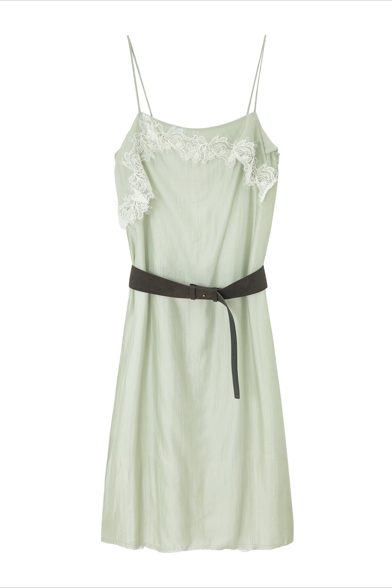 Lightweight lace trim raw-edge elegant dress with a belt | 3 color