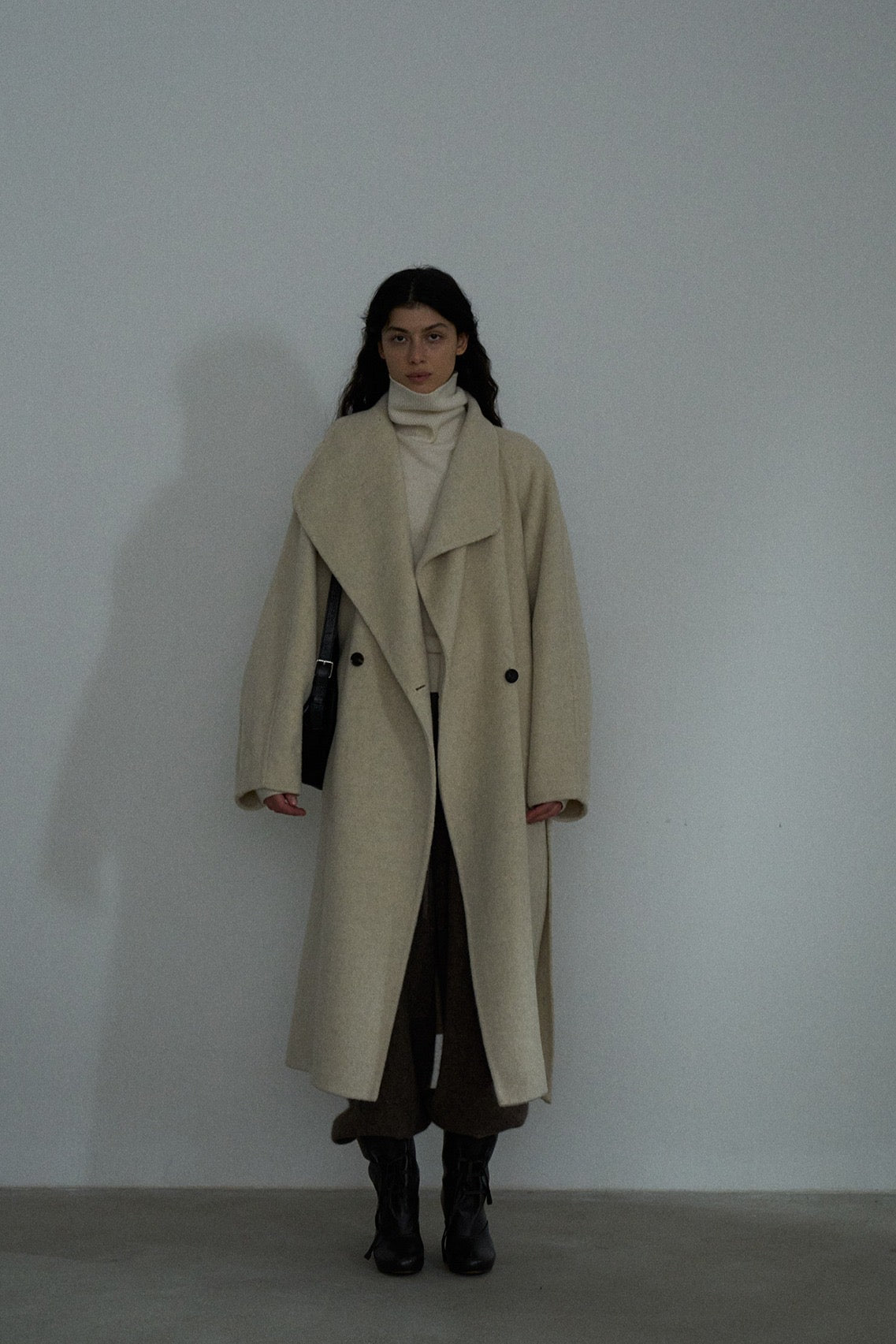 Wool & rabbit fur & silk large lapel overcoat | 4 color