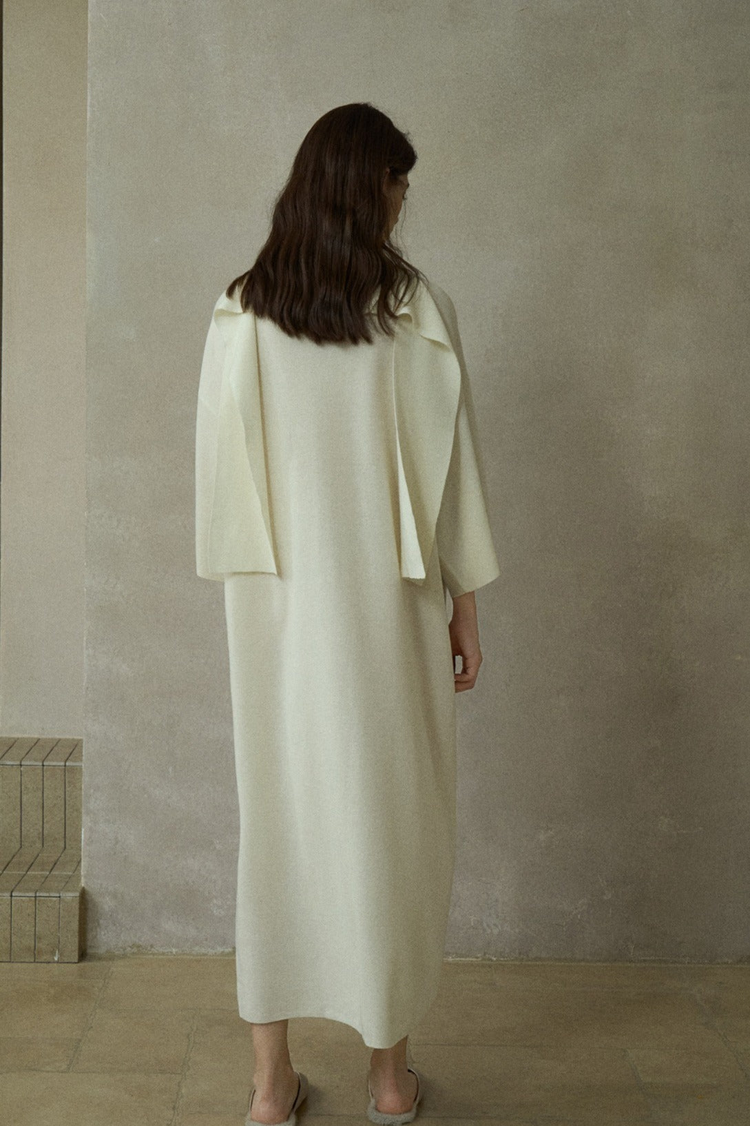 Wool blend straight back ribbon dress | 3 color
