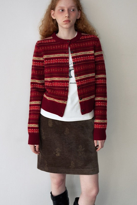 100% sheep wool round neck cardigan | 4 color