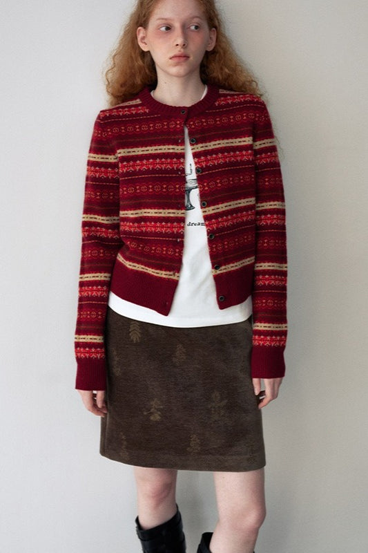 100% sheep wool round neck cardigan | 4 color