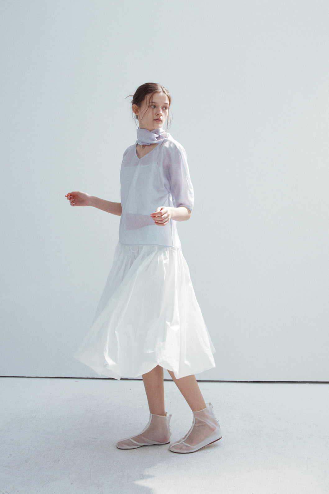 100% cotton elastic waist voluminous hem midi skirt | 2 color