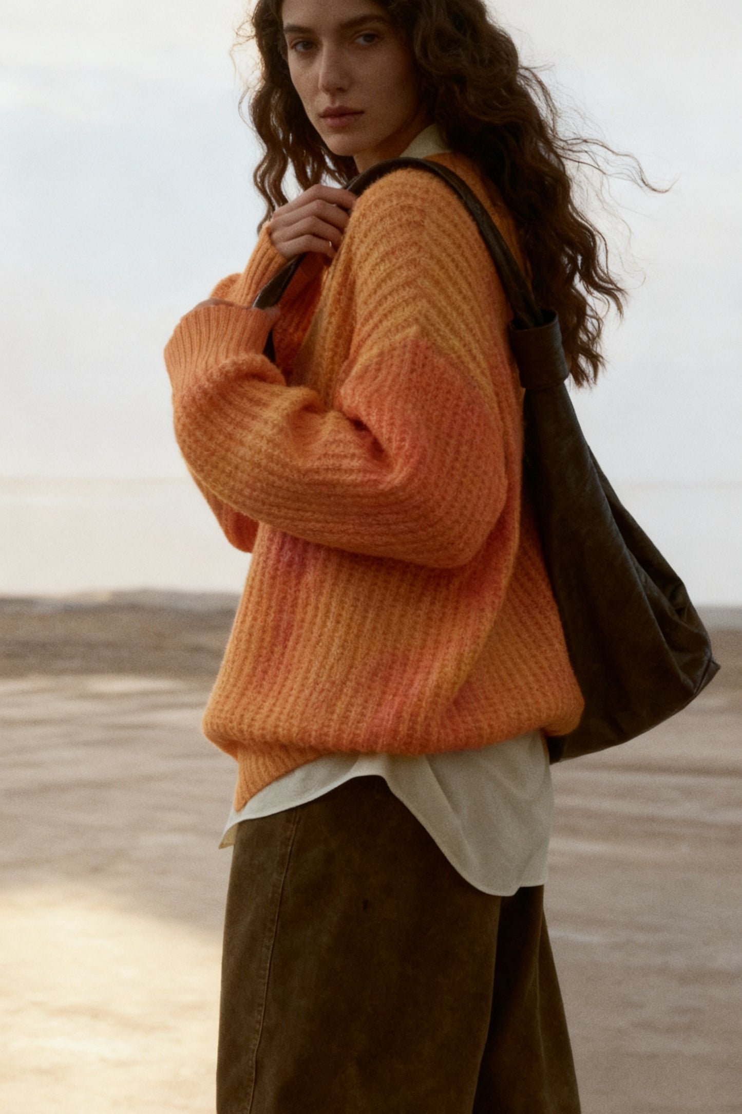 Chunky knit loose-fit V-neck drape sweater | 4 color