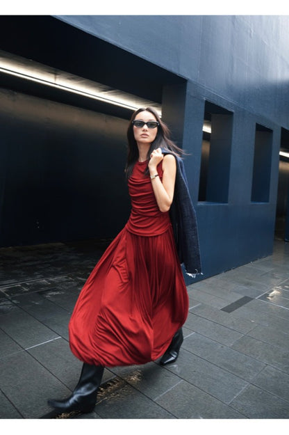 Asymmetric pleated drape tank dress | 3 color