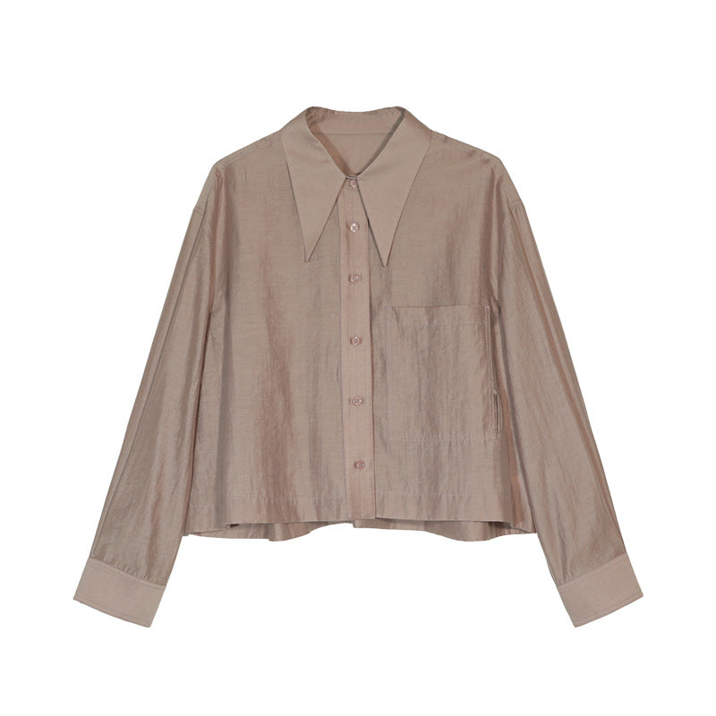 Long pointed collar transparent tencel shirt | 10 color