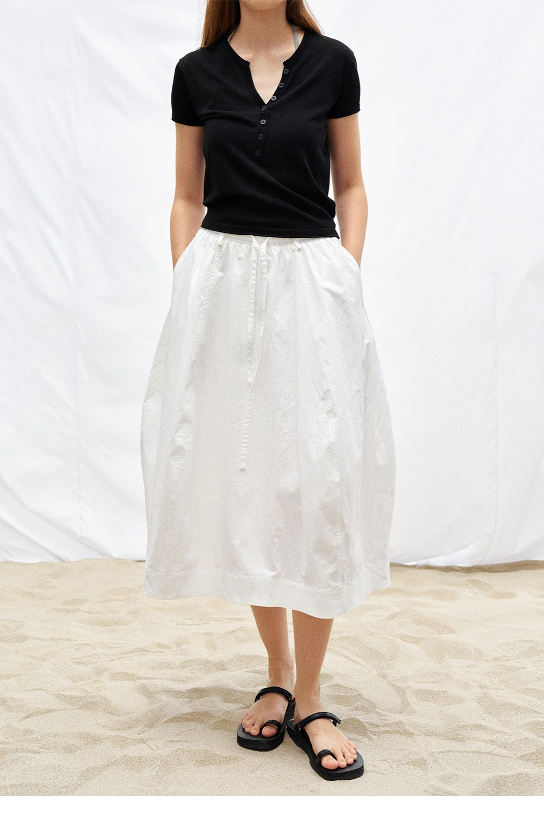 High-waist belted midi skirt | 3 color