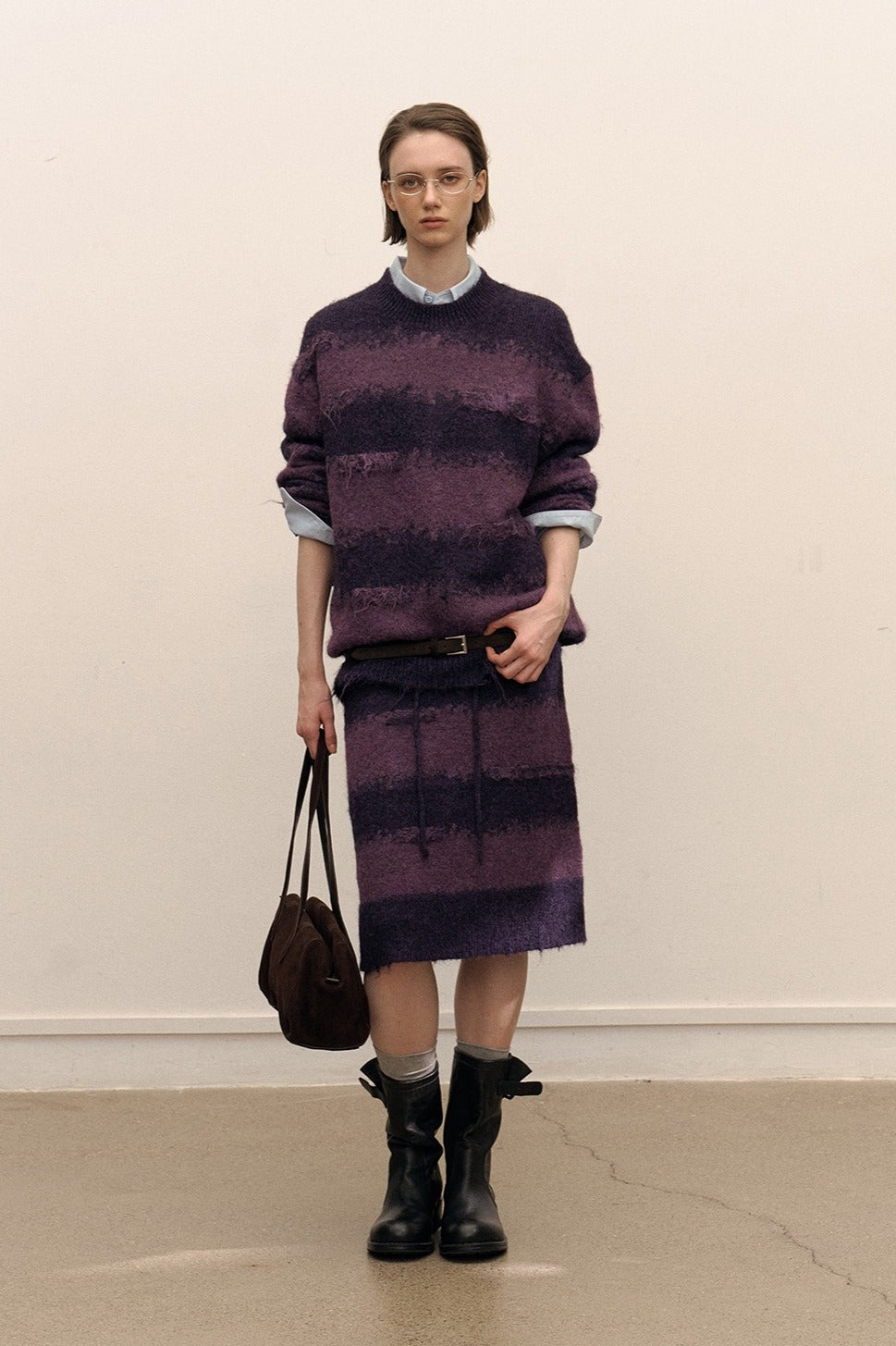Minimalist soft fuzzy stripes skirt | 3 color