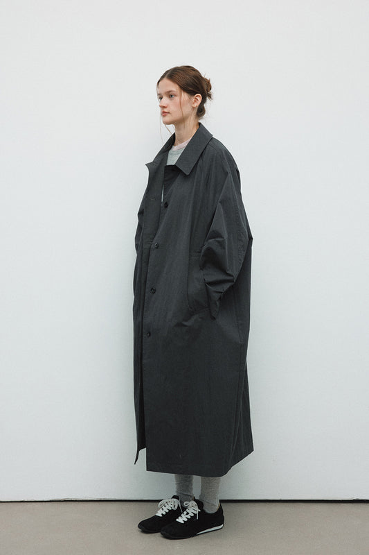 Cotton blend paper-like texture cocoon silhouette trench coat 2