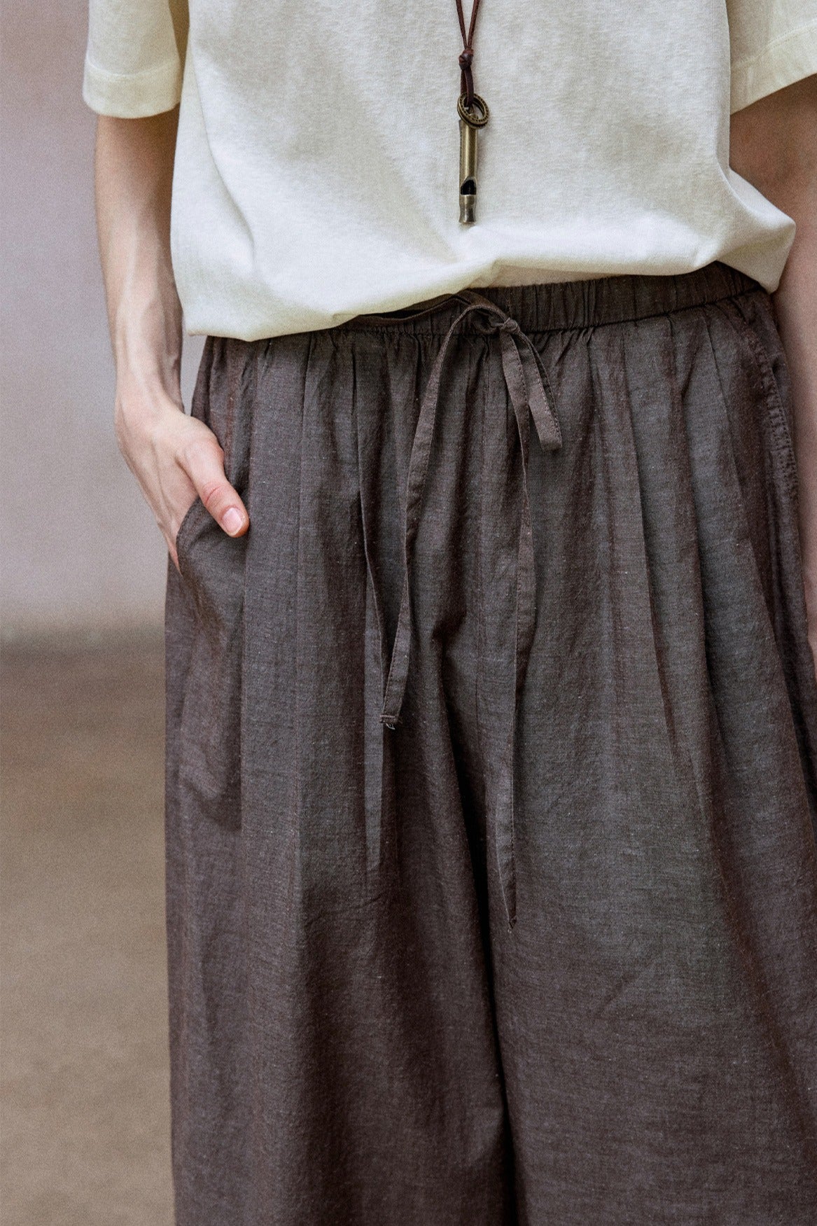Cotton blend linen wide-leg pants | 2 color