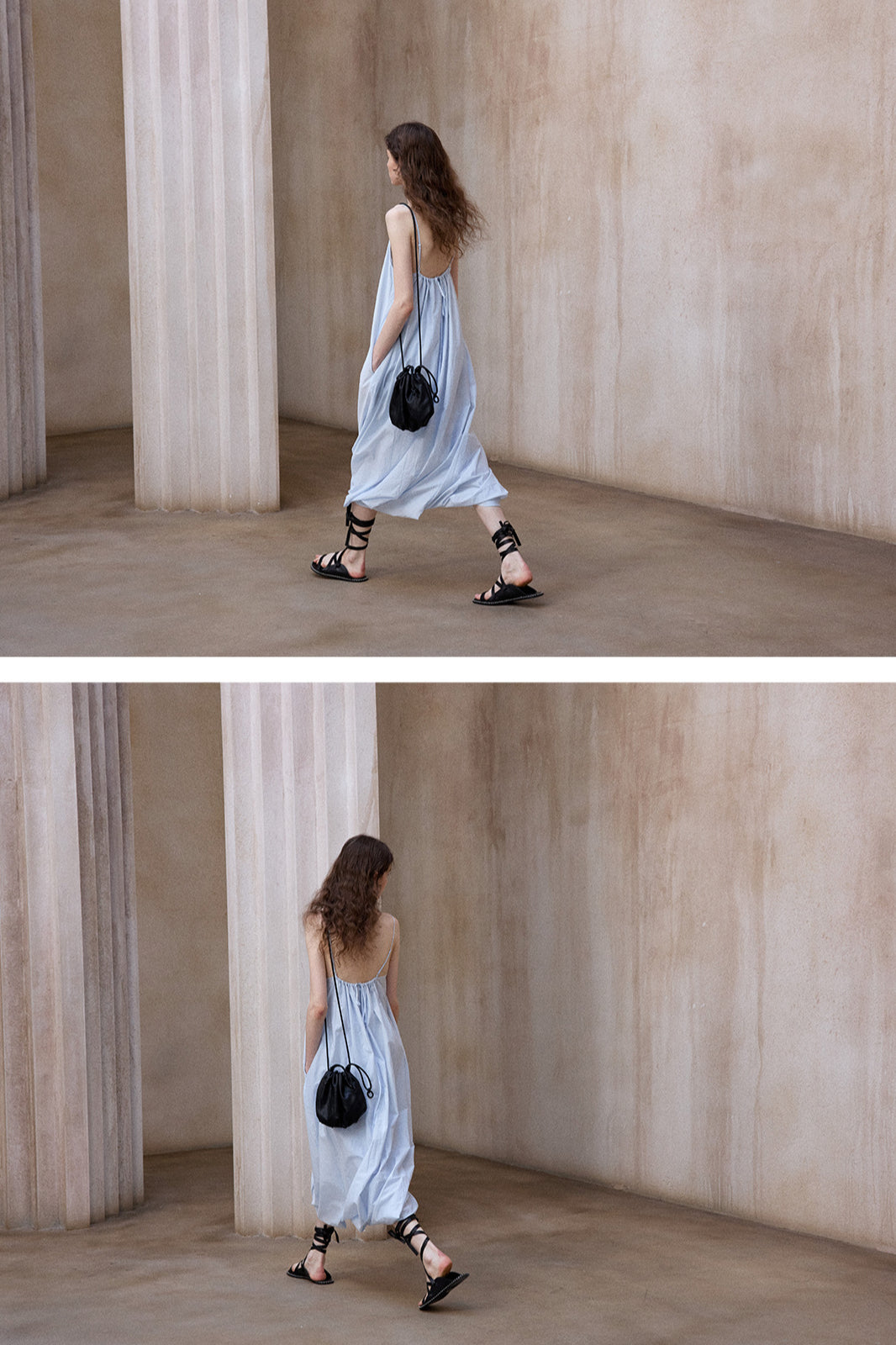Cotton blend peplum shape strap dress | 3 color