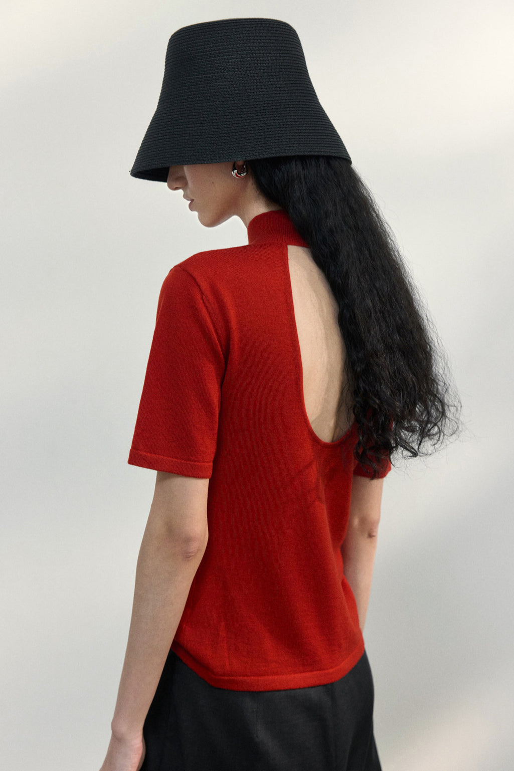 Wool blend open back T-shirt | 4 color