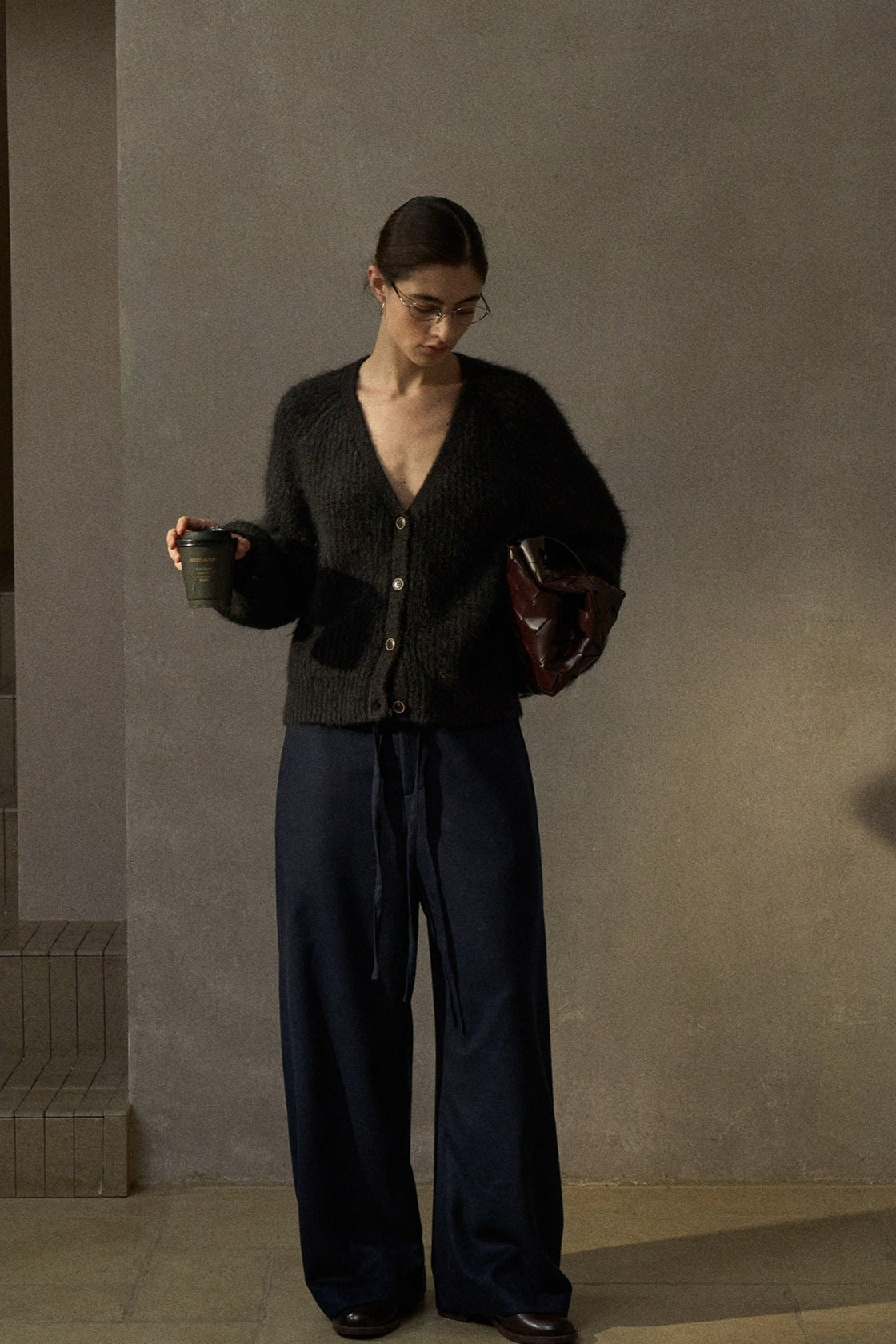 Cárdigan de cuello en V con textura esponjosa en mezcla de alpaca | 4 colores