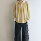 100% cotton loose-fit stripe pattern polo t-shirt | 4 color