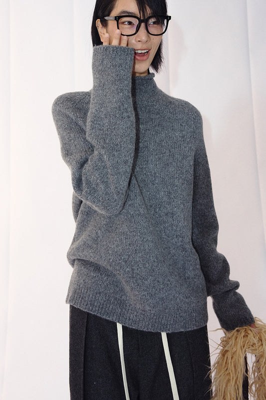 Wool blend relaxed high-neck sweater | 3 color