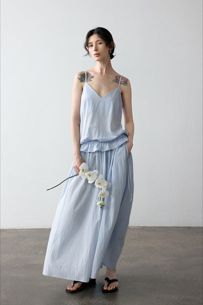 Viscose blend pleated edge sling top | 4 color