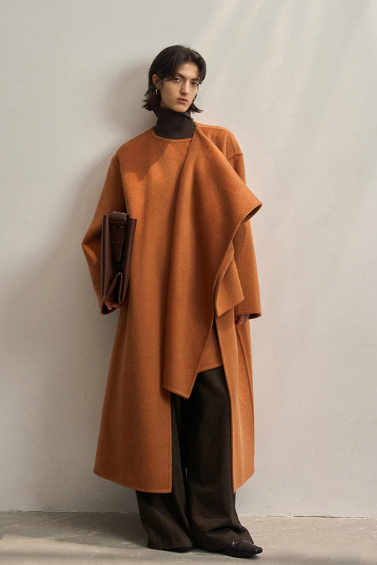 100% wool cape-style shawl collar coat | 4 color