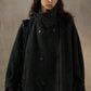 Wool-silk-angora relaxed fit stand collar mid-length coat
