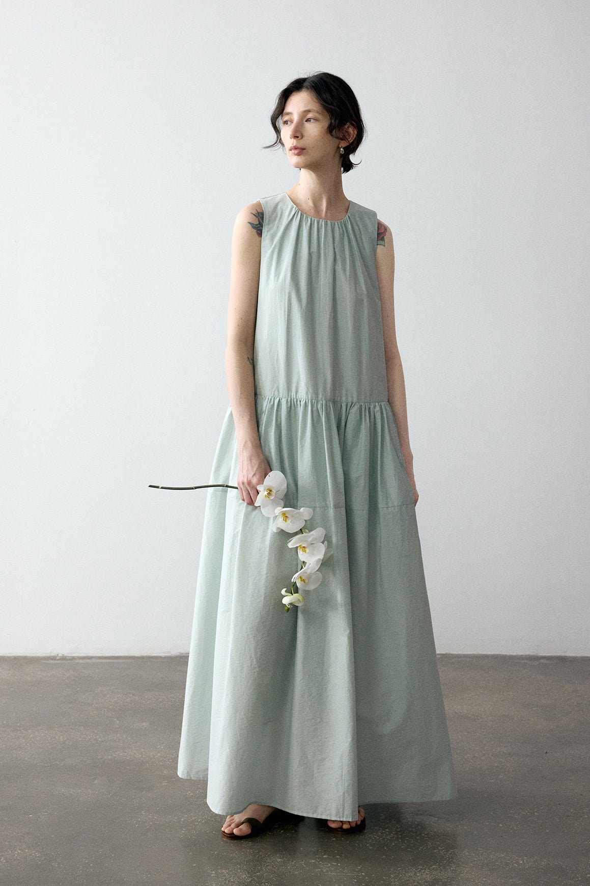 Cotton blend pleated A-line sleeveless dress | 4 color
