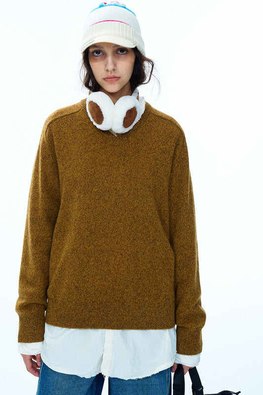 Wool blend relaxed fit V-neck sweater | 4 color
