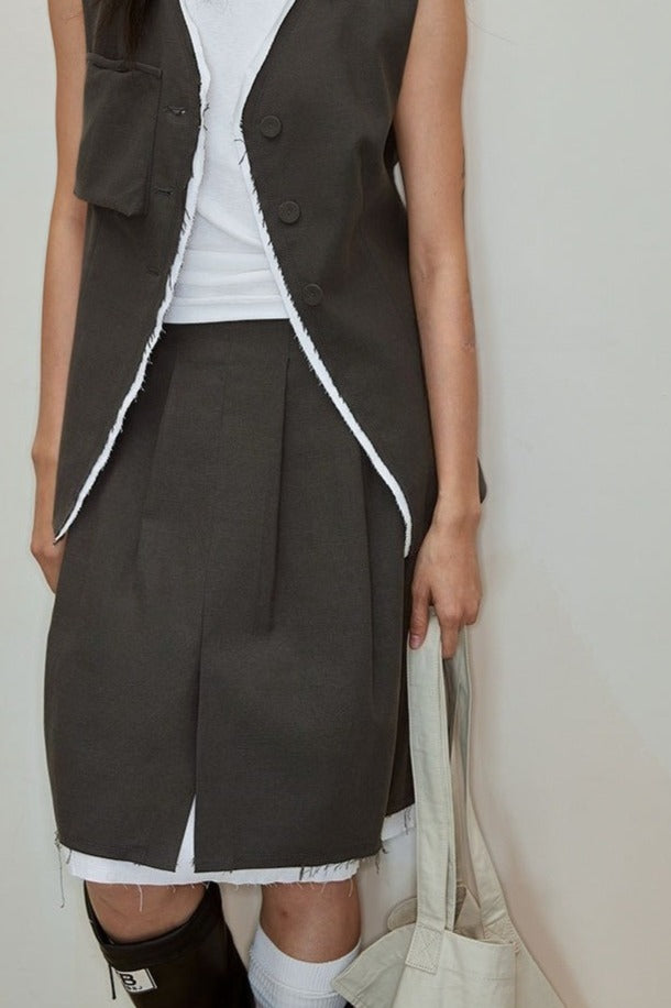 Lyocell-cotton raw-hem double-layer midi skirt | 2 color