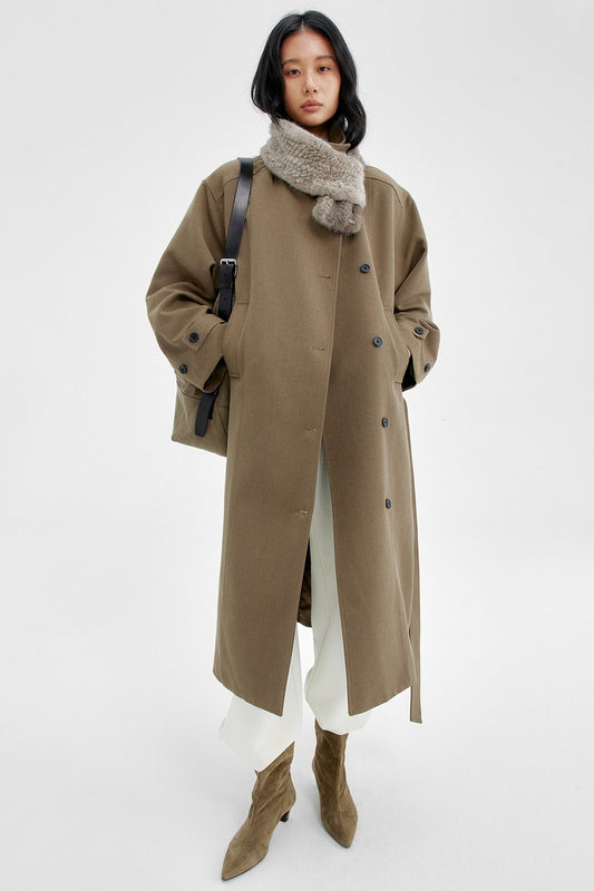 Relaxed fit stand collar silhouette trench coat