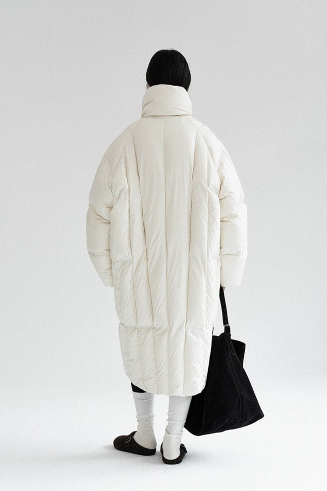 Cocoon-shape stand collar down coat | 2 color