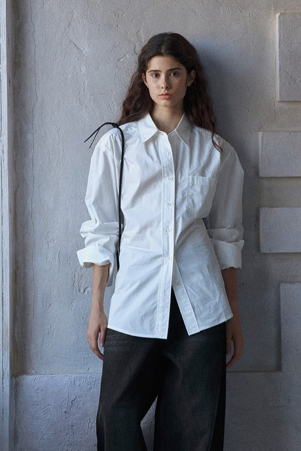 100% cotton waist cinch wide placket shirt