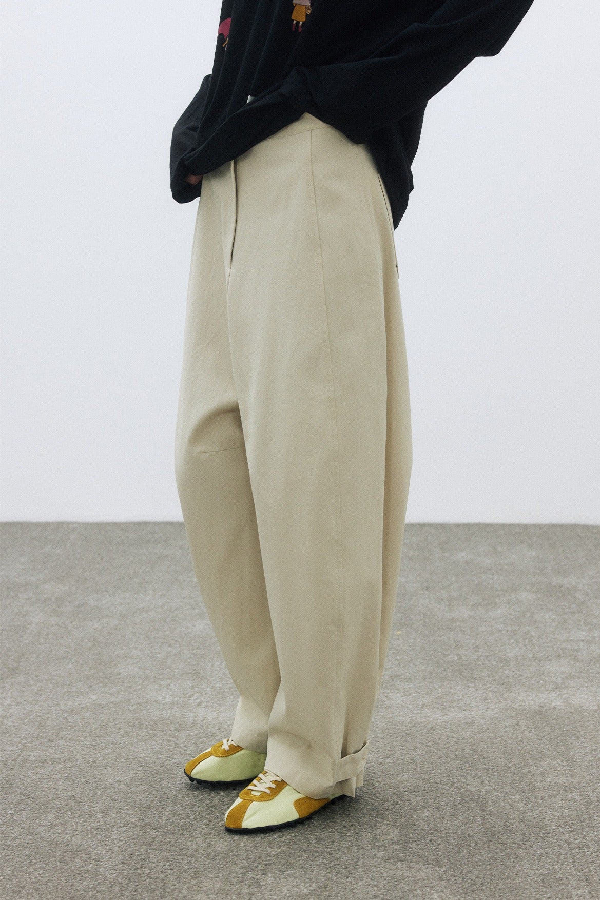 Pantalón casual de corte recto y silueta curva en viscosa y algodón - color albaricoque