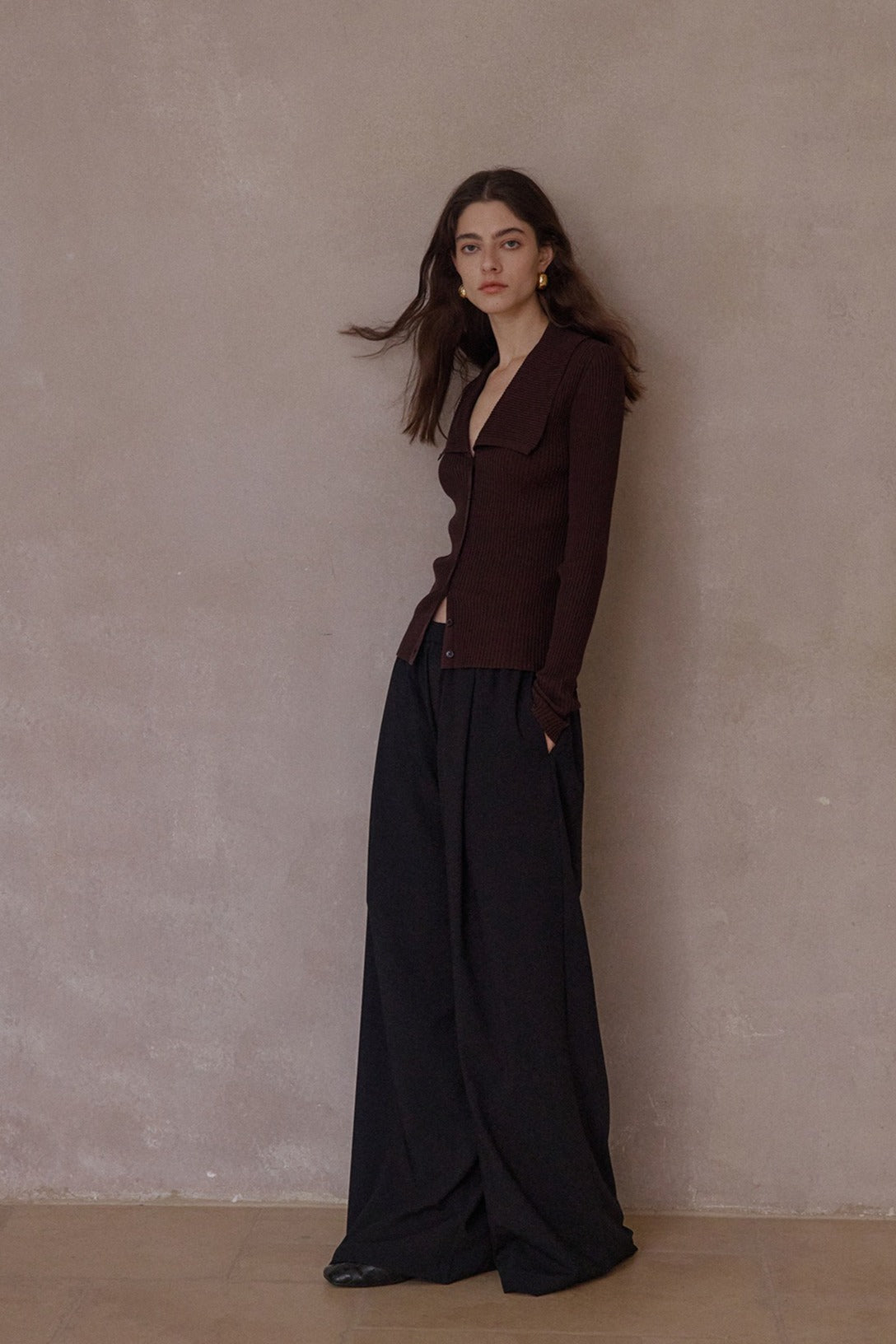 Lyocell blend large lapel ribbed cardigan | 4 color