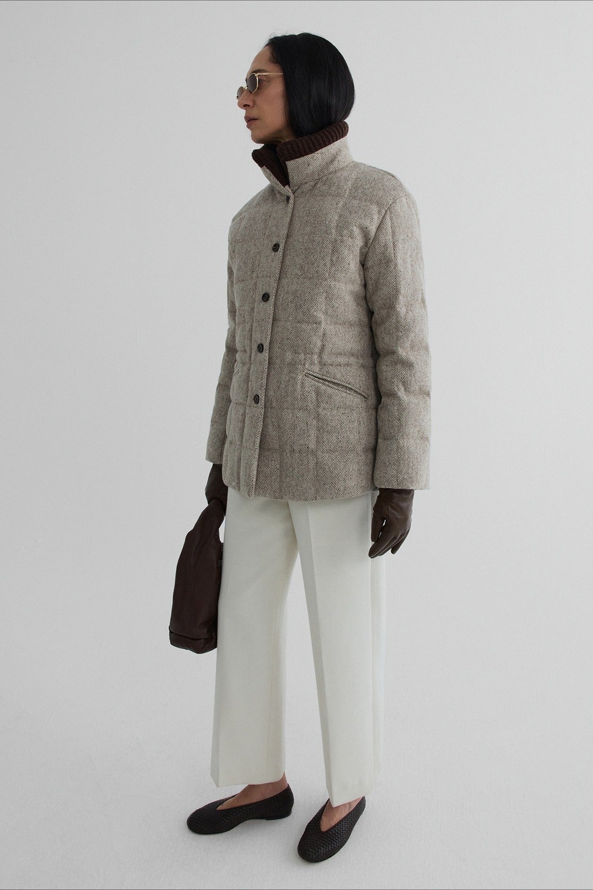 Wool blend fabric with duck down quilted down jacket | 2 color